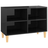 NNEVL TV Cabinet with Solid Wood Legs High Gloss Black 69.5x30x50 cm