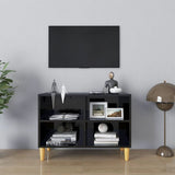 NNEVL TV Cabinet with Solid Wood Legs High Gloss Black 69.5x30x50 cm