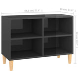 NNEVL TV Cabinet with Solid Wood Legs High Gloss Grey 69.5x30x50 cm