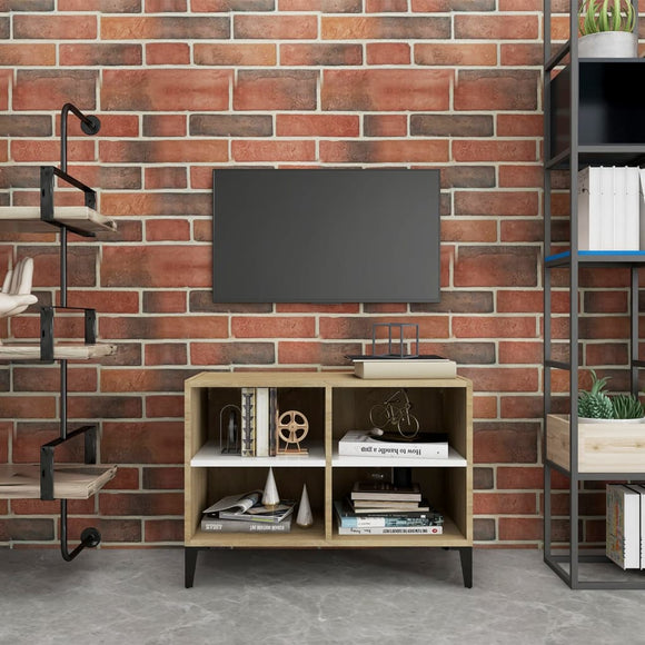NNEVL TV Cabinet with Metal Legs White and Sonoma Oak 69.5x30x50 cm