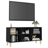NNEVL TV Cabinet with Solid Wood Legs Black 103.5x30x50 cm