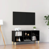 NNEVL TV Cabinet with Solid Wood Legs Black 103.5x30x50 cm