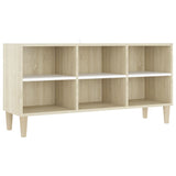 NNEVL TV Cabinet with Solid Wood Legs White and Sonoma Oak 103.5x30x50 cm