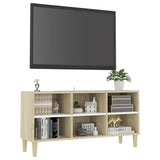NNEVL TV Cabinet with Solid Wood Legs White and Sonoma Oak 103.5x30x50 cm