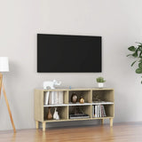 NNEVL TV Cabinet with Solid Wood Legs White and Sonoma Oak 103.5x30x50 cm