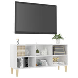 NNEVL TV Cabinet with Solid Wood Legs High Gloss White 103.5x30x50 cm