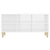 NNEVL TV Cabinet with Solid Wood Legs High Gloss White 103.5x30x50 cm
