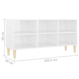 NNEVL TV Cabinet with Solid Wood Legs High Gloss White 103.5x30x50 cm