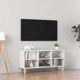 NNEVL TV Cabinet with Solid Wood Legs High Gloss White 103.5x30x50 cm