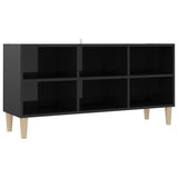 NNEVL TV Cabinet with Solid Wood Legs High Gloss Black 103.5x30x50 cm