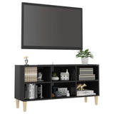 NNEVL TV Cabinet with Solid Wood Legs High Gloss Black 103.5x30x50 cm
