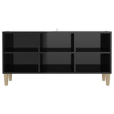 NNEVL TV Cabinet with Solid Wood Legs High Gloss Black 103.5x30x50 cm