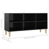 NNEVL TV Cabinet with Solid Wood Legs High Gloss Black 103.5x30x50 cm