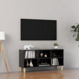 NNEVL TV Cabinet with Solid Wood Legs High Gloss Black 103.5x30x50 cm