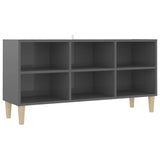 NNEVL TV Cabinet with Solid Wood Legs High Gloss Grey 103.5x30x50 cm