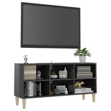 NNEVL TV Cabinet with Solid Wood Legs High Gloss Grey 103.5x30x50 cm