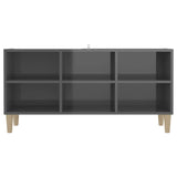 NNEVL TV Cabinet with Solid Wood Legs High Gloss Grey 103.5x30x50 cm