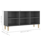 NNEVL TV Cabinet with Solid Wood Legs High Gloss Grey 103.5x30x50 cm