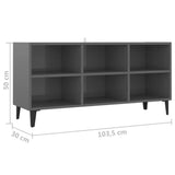 NNEVL TV Cabinet with Metal Legs High Gloss Grey 103.5x30x50 cm