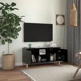 NNEVL TV Cabinet with Solid Wood Legs Black 103.5x35x50 cm