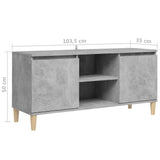 NNEVL TV Cabinet with Solid Wood Legs Concrete Grey 103.5x35x50 cm