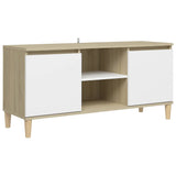 NNEVL TV Cabinet & Solid Wood Legs White & Sonoma Oak 103.5x35x50 cm