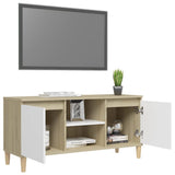NNEVL TV Cabinet & Solid Wood Legs White & Sonoma Oak 103.5x35x50 cm