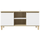 NNEVL TV Cabinet & Solid Wood Legs White & Sonoma Oak 103.5x35x50 cm