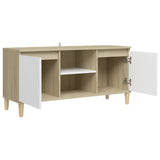 NNEVL TV Cabinet & Solid Wood Legs White & Sonoma Oak 103.5x35x50 cm