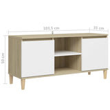 NNEVL TV Cabinet & Solid Wood Legs White & Sonoma Oak 103.5x35x50 cm