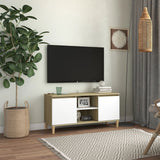 NNEVL TV Cabinet & Solid Wood Legs White & Sonoma Oak 103.5x35x50 cm