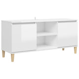 NNEVL TV Cabinet & Solid Wood Legs High Gloss White 103.5x35x50 cm