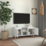 NNEVL TV Cabinet & Solid Wood Legs High Gloss White 103.5x35x50 cm