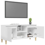 NNEVL TV Cabinet & Solid Wood Legs High Gloss White 103.5x35x50 cm