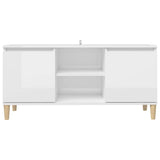 NNEVL TV Cabinet & Solid Wood Legs High Gloss White 103.5x35x50 cm