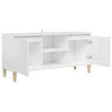 NNEVL TV Cabinet & Solid Wood Legs High Gloss White 103.5x35x50 cm