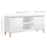 NNEVL TV Cabinet & Solid Wood Legs High Gloss White 103.5x35x50 cm