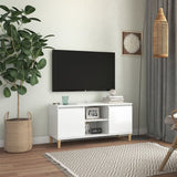 NNEVL TV Cabinet & Solid Wood Legs High Gloss White 103.5x35x50 cm