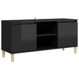NNEVL TV Cabinet & Solid Wood Legs High Gloss Black 103.5x35x50 cm