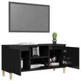 NNEVL TV Cabinet & Solid Wood Legs High Gloss Black 103.5x35x50 cm