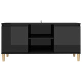 NNEVL TV Cabinet & Solid Wood Legs High Gloss Black 103.5x35x50 cm
