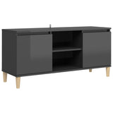 NNEVL TV Cabinet & Solid Wood Legs High Gloss Grey 103.5x35x50 cm