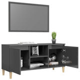 NNEVL TV Cabinet & Solid Wood Legs High Gloss Grey 103.5x35x50 cm