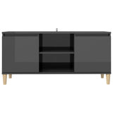 NNEVL TV Cabinet & Solid Wood Legs High Gloss Grey 103.5x35x50 cm