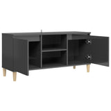 NNEVL TV Cabinet & Solid Wood Legs High Gloss Grey 103.5x35x50 cm