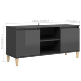 NNEVL TV Cabinet & Solid Wood Legs High Gloss Grey 103.5x35x50 cm