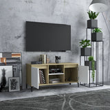 NNEVL TV Cabinet with Metal Legs White and Sonoma Oak 103.5x35x50 cm