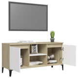 NNEVL TV Cabinet with Metal Legs White and Sonoma Oak 103.5x35x50 cm