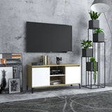 NNEVL TV Cabinet with Metal Legs White and Sonoma Oak 103.5x35x50 cm