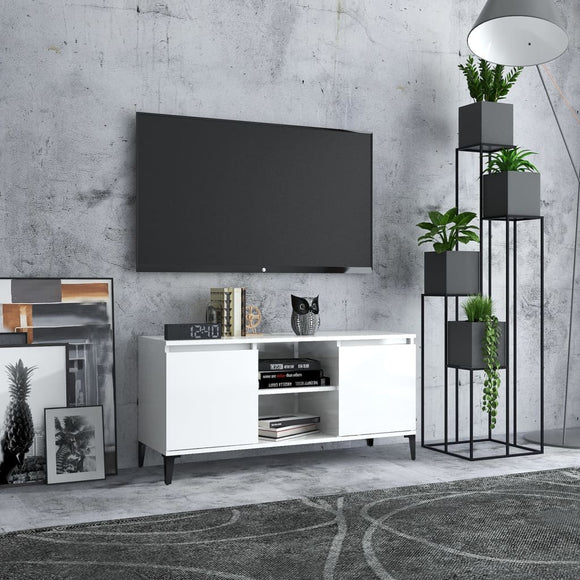 NNEVL TV Cabinet with Metal Legs High Gloss White 103.5x35x50 cm